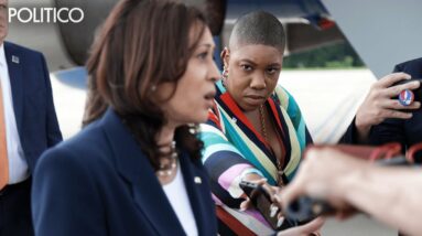 Harris wishes departing staffer Symone Sanders well while traveling to North Carolina