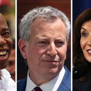 'Stay Safe And Stay Open': De Blasio Holds Briefing With NY Gov Hochul, Mayor-Elect Adams