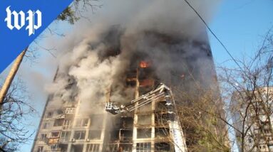 Kyiv residential building struck by suspected Russian missile