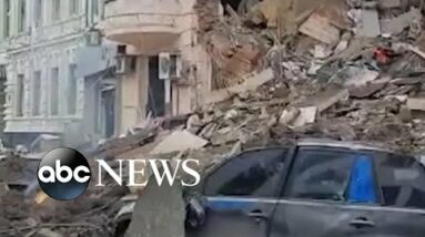 Residential building reduced to rubble in central Kharkiv
