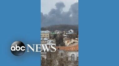 Smoke rises over Lviv’s city center after blast