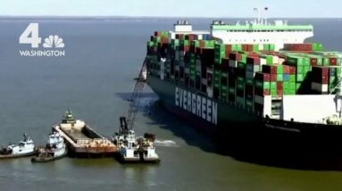 Tugboats Try to Pull Stuck ‘Ever Forward' Ship Out of Mud | NBC4 Washington