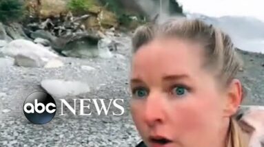 Woman escapes path of rockslide