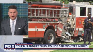 5 people hospitalized after tour bus, firetruck collide in Southeast DC | FOX 5 DC