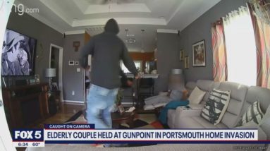 Elderly couple forced into linen closet at gunpoint during home invasion caught on video: police